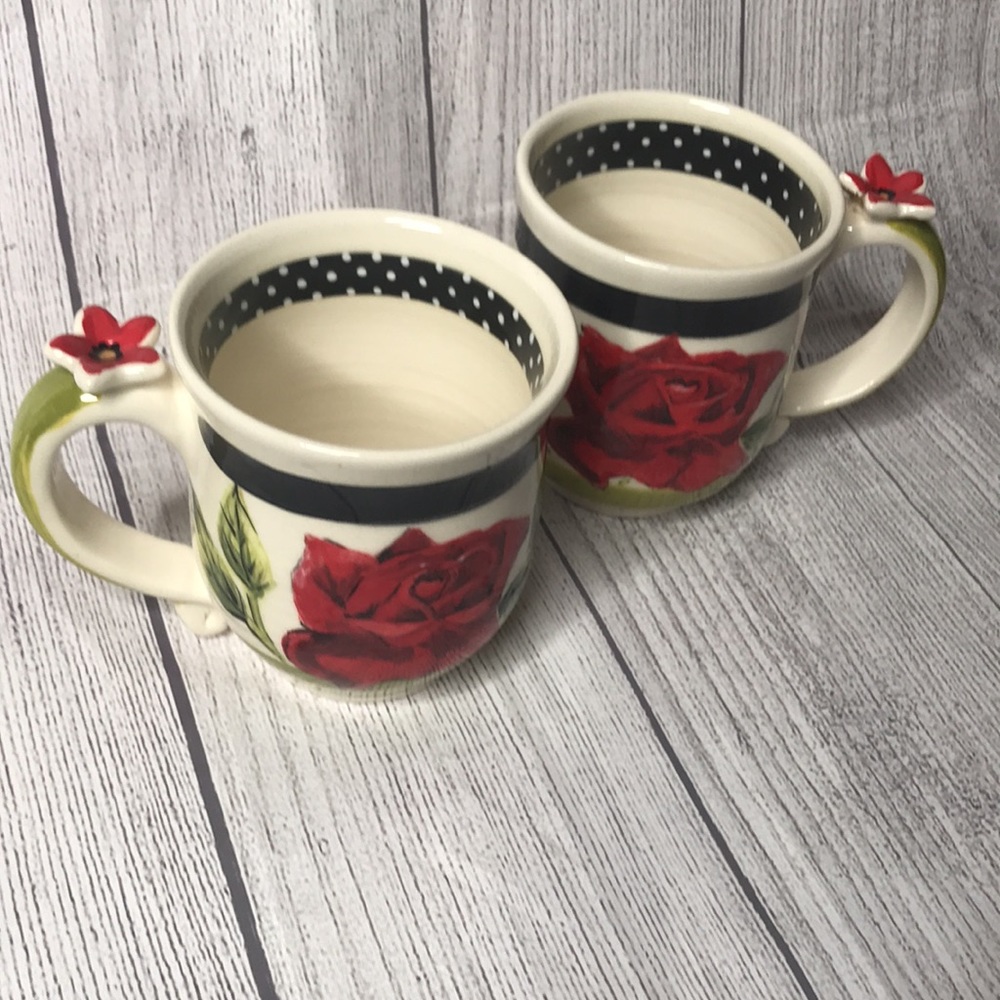 Two 3-D Floral Mugs by Heather Goldminc